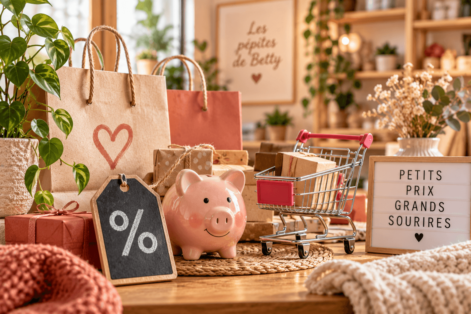 Univers de bons plans avec cadeaux, panier et économies